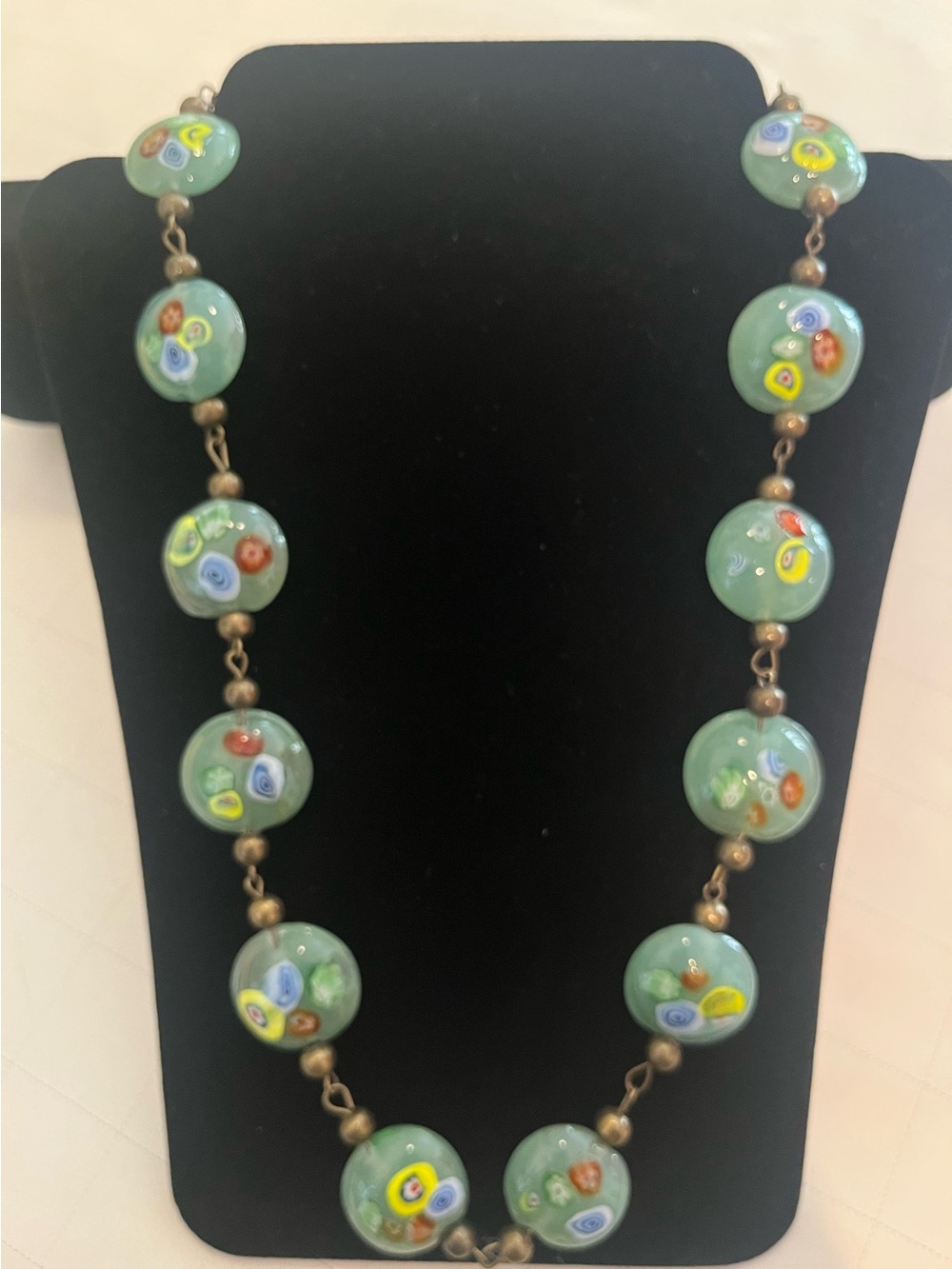 Murano Millefiori necklace translucent pale green multicolored bauble beads